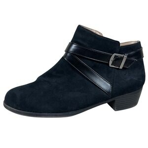 LifeStride Ally Black Faux Suede Buckle Ankle Boots Womens 11W Wide Heel Booties